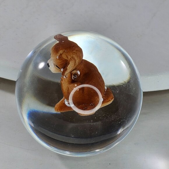 Hagen Renaker Scratching Puppy Figurine Sulfide Marble Paperweight Art Glass - Picture 3 of 8